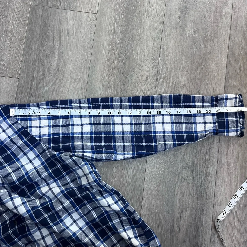 Lands End Plaid Flannel Shirt Womens Large 14-16 Blue White Collared Button Up - Picture 8 of 9